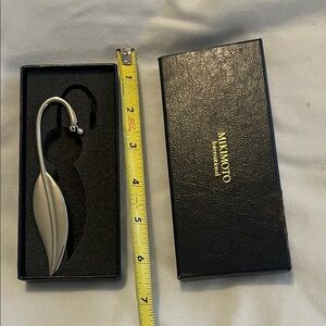 Mikimoto Silver Leaf-Shaped Bookmark with Pearl Accent